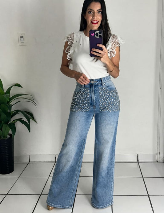 Rhinestones Chic Denim Jean