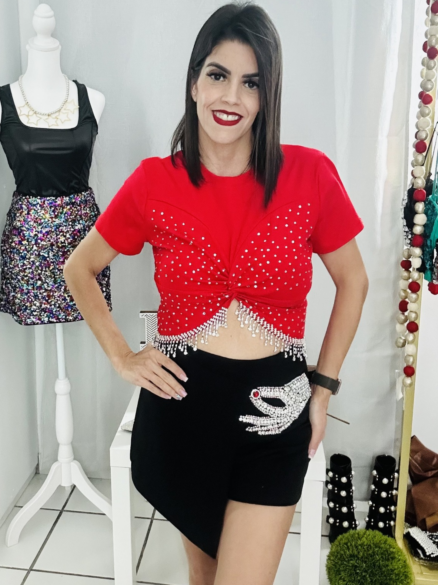 Black Rhinestone Skort