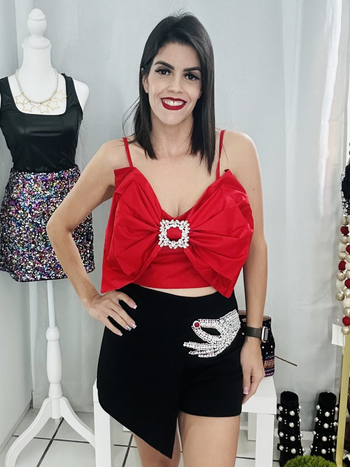 Black Rhinestone Skort