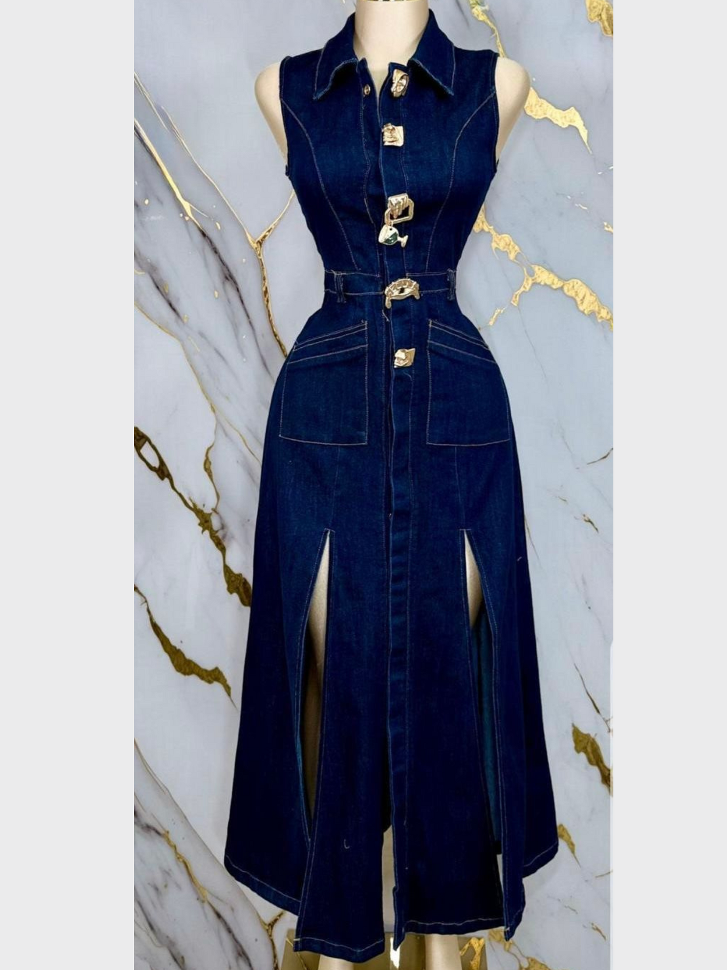 Denim Gold Details Dress