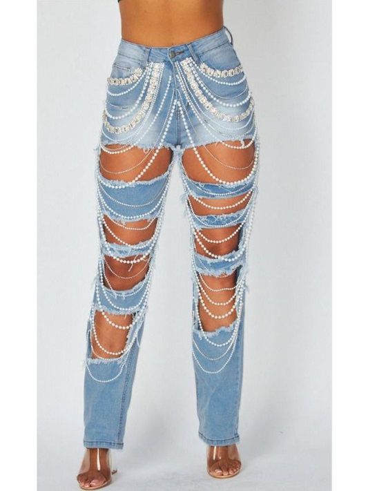 Pearls & Rhinestones Denim Jean