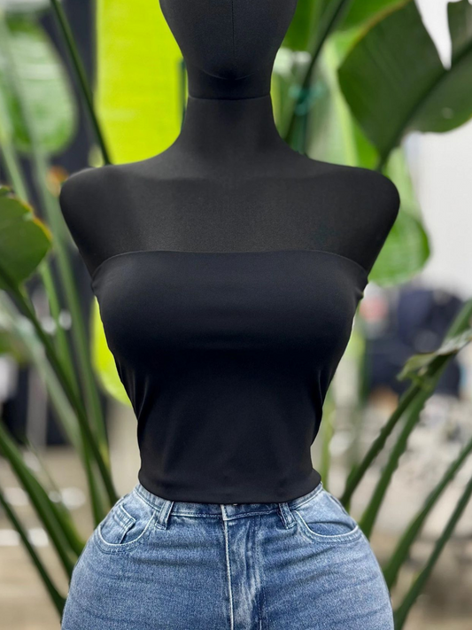Black strapless basic top