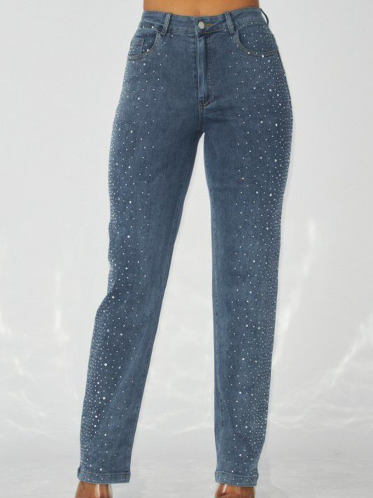 Rhinestones denim pants