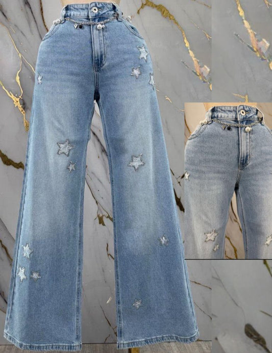 Stars and Chain Belt Denim Jean