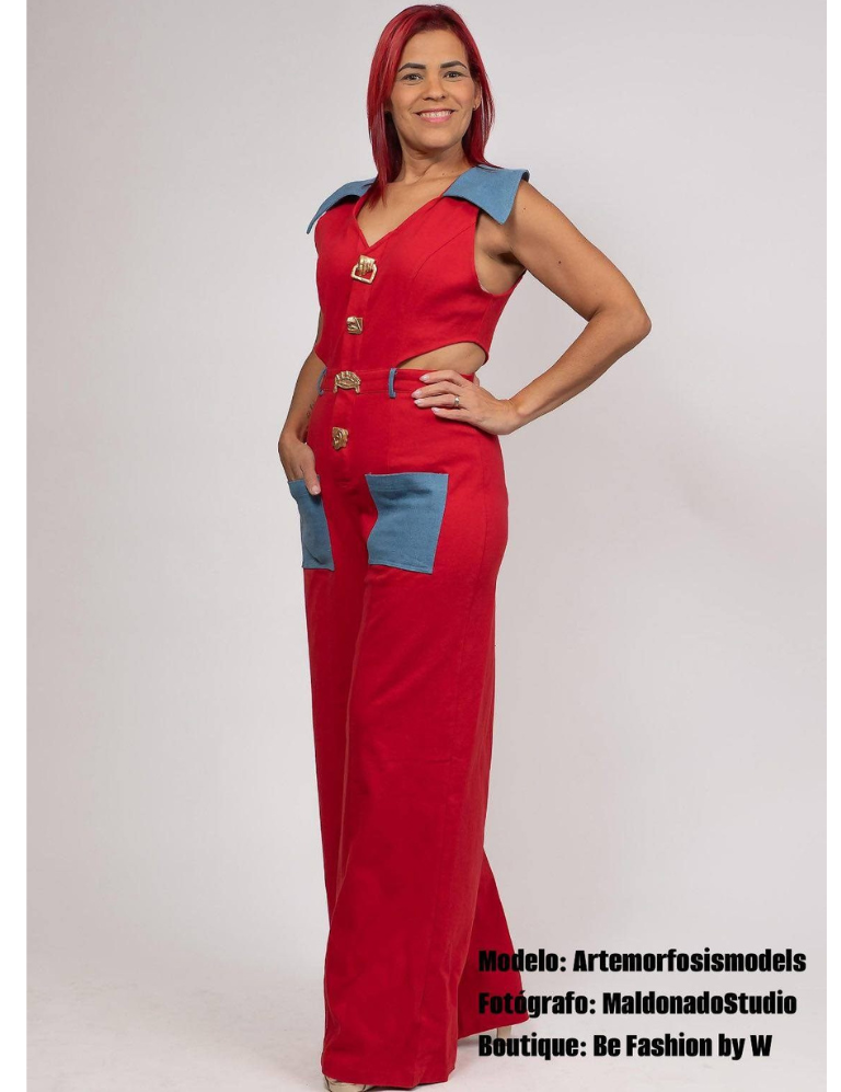 Color Block Red Jumpsuit
