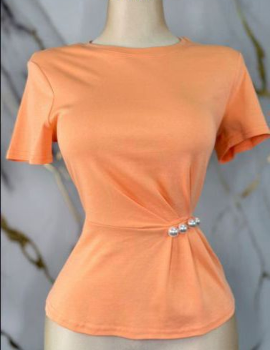 Pearls Details Orange Top