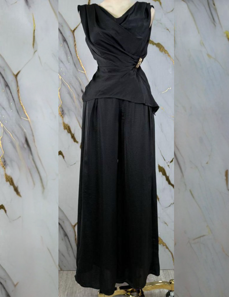 Elegant Lady Top & Pant Set Black