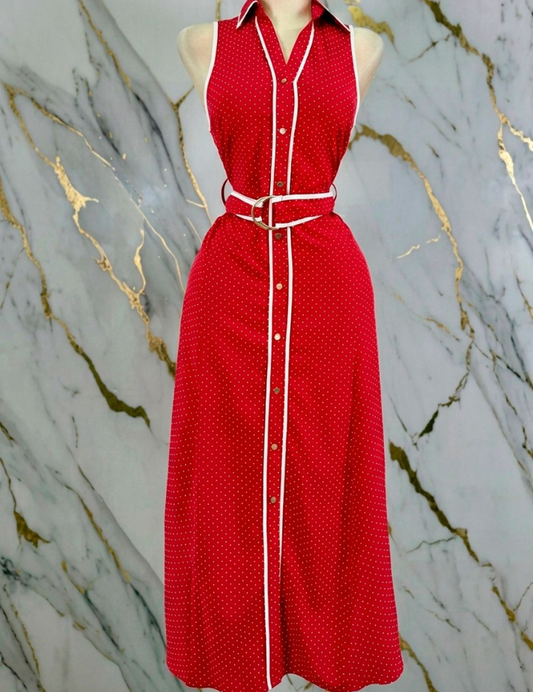 Dots Red Belted Dress