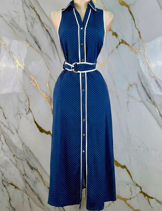 Dots Blue Belted Dress