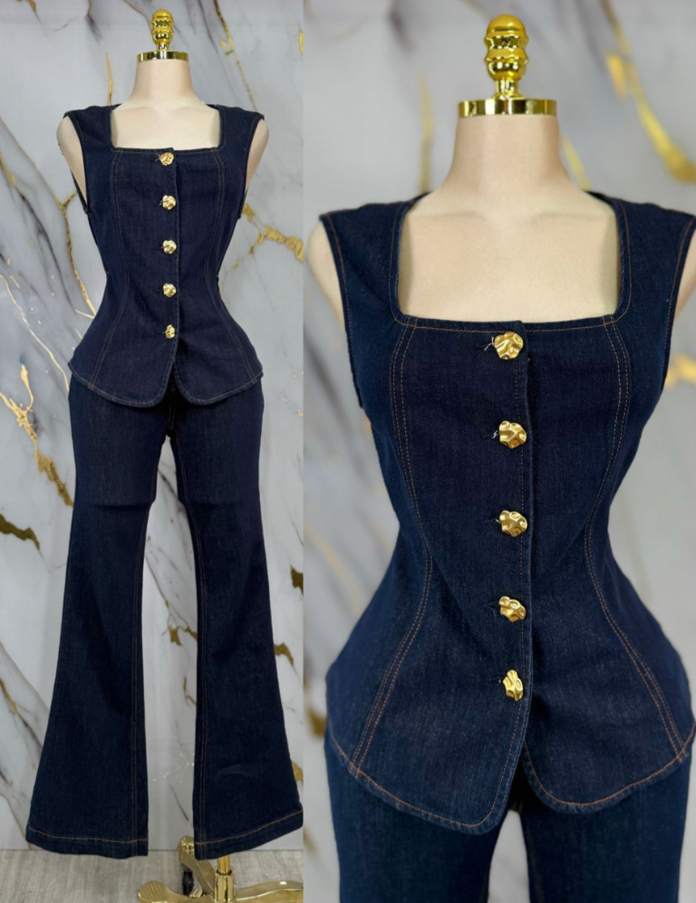Button Down Top & Jean Denim Set