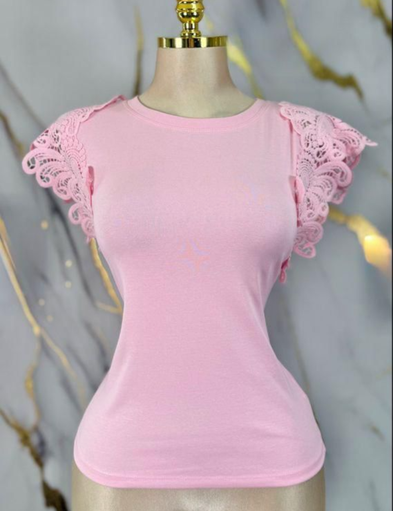 Laced sleeves pink top