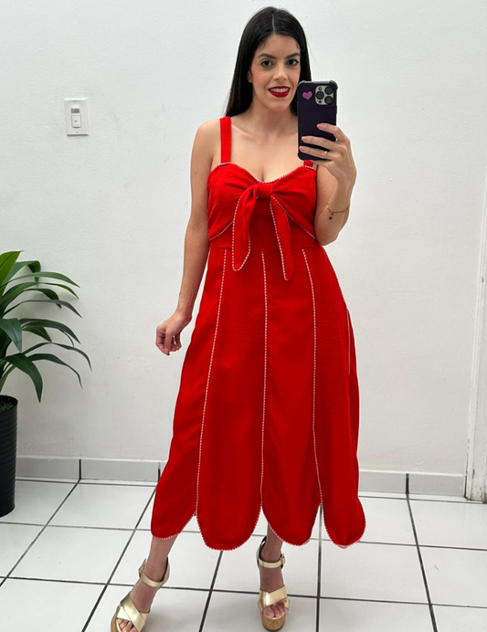 Bow Scallop Red Dress