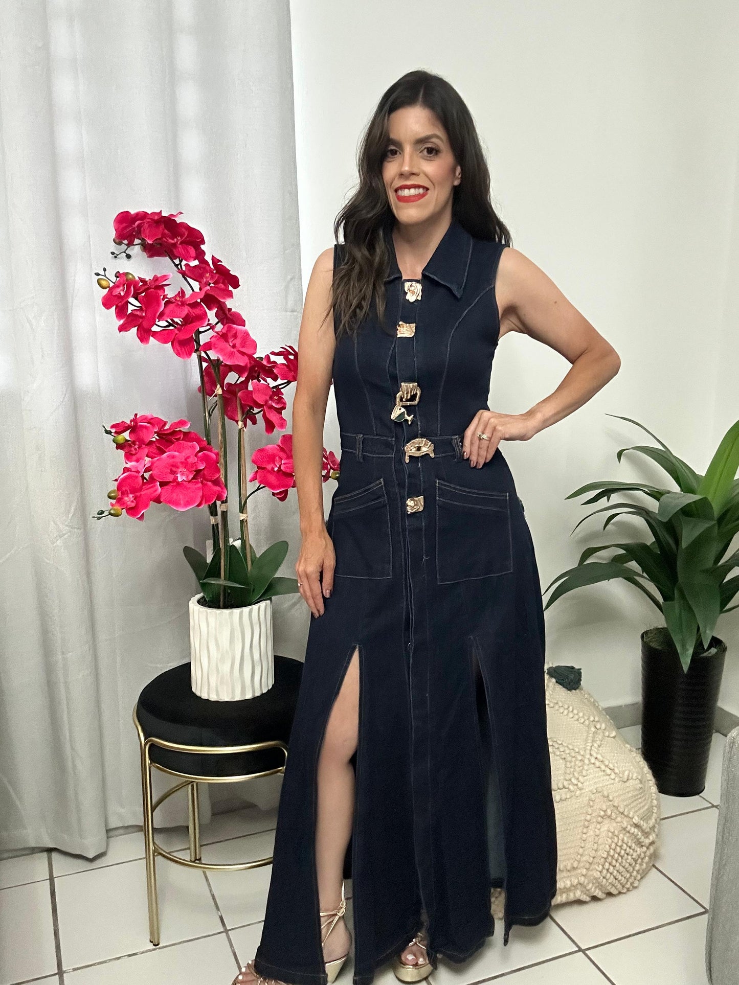 Denim Gold Details Dress