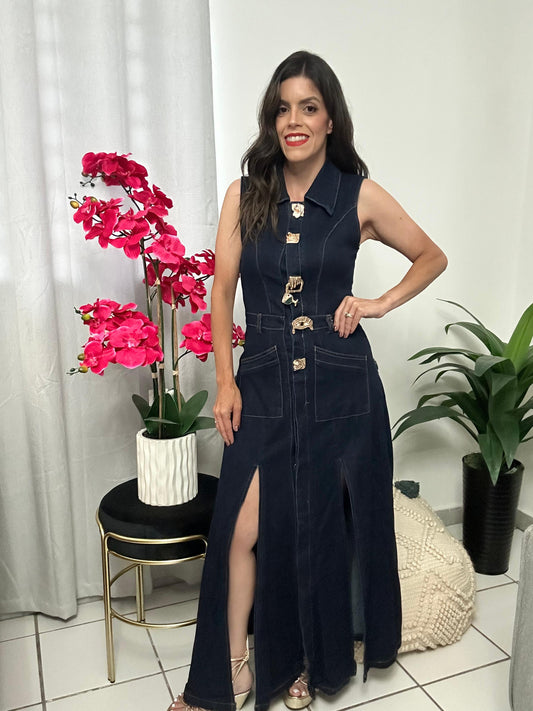 Denim Gold Details Dress