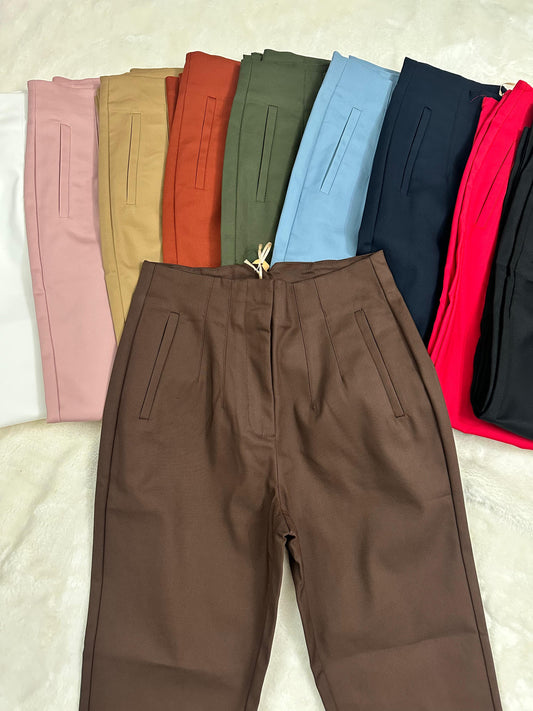 Zara-style high-waisted brown pants