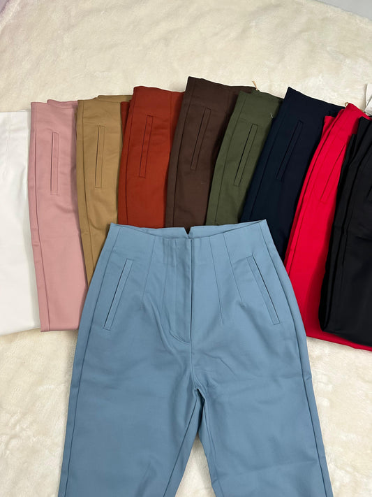 Light blue high-waisted Zara-style trousers