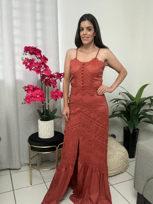 Brown embroidered casual dress
