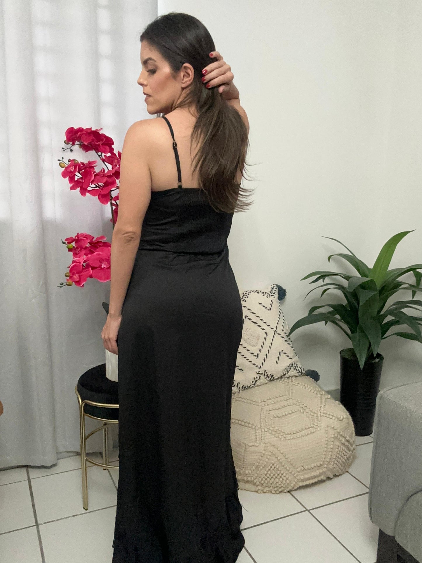 Black Embroidered Casual Dress