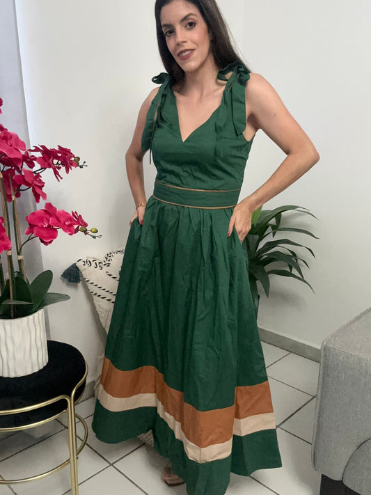 Green Forest Color Block Dress