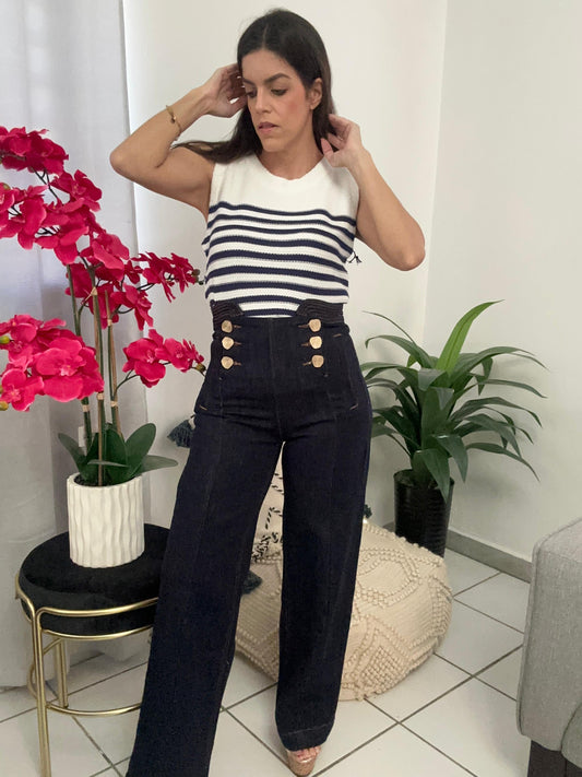 Highwaist Front Gold Buttons Jean