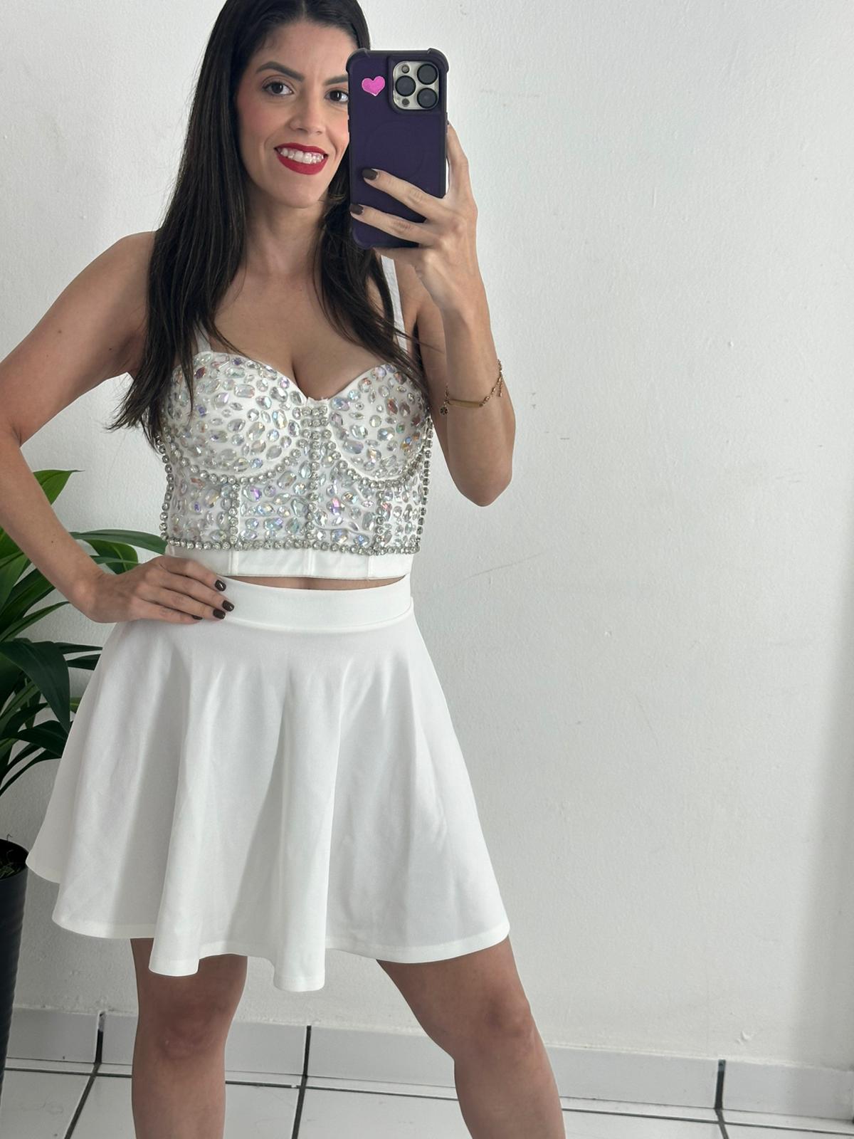 Rhinestone Pattern Bustier Top - White/Silver